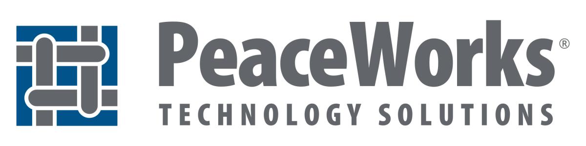 The PeaceWorks logo which shows a quilt-like square with overlapping pieces.