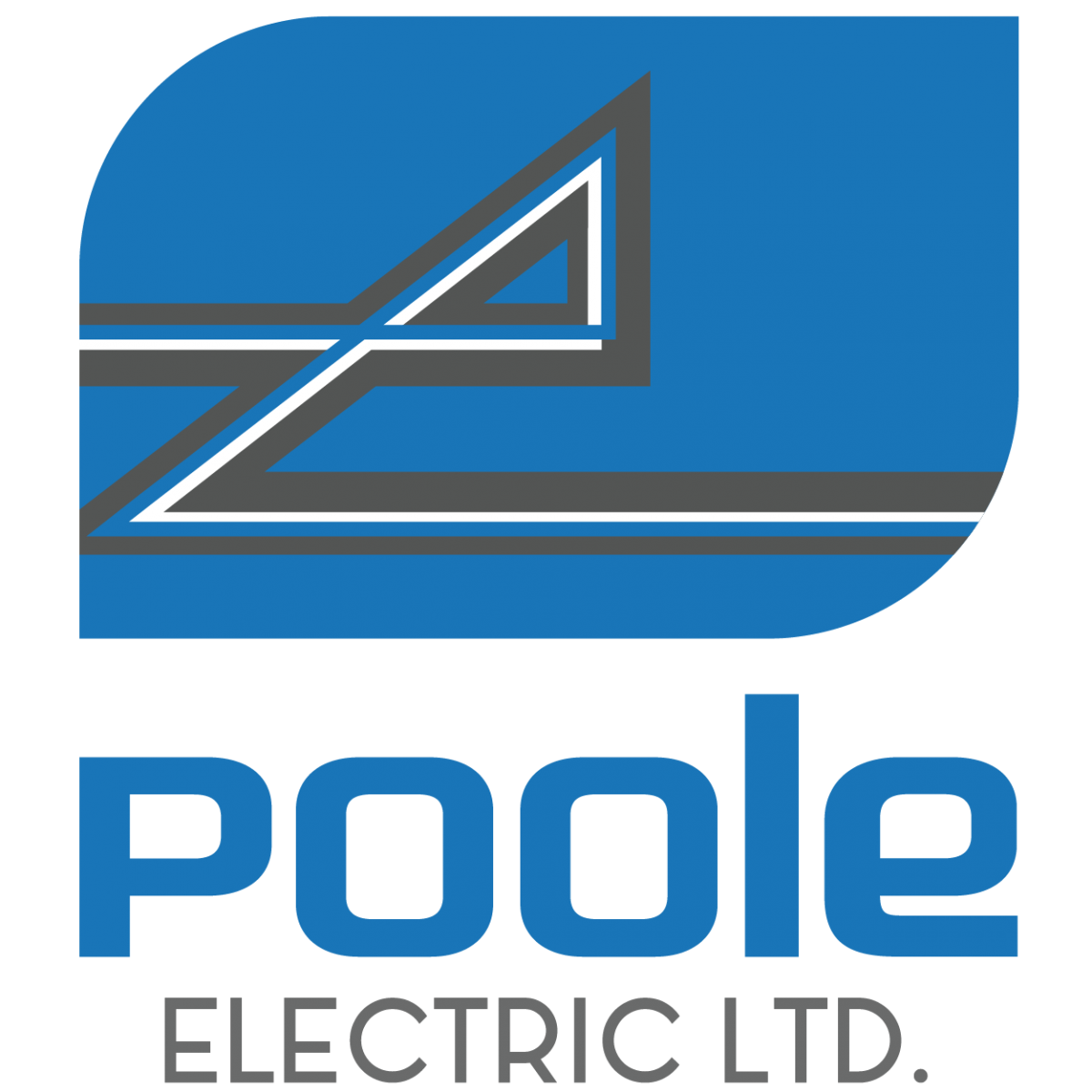 The Poole Electric logo which is a blue square with two opposite rounded edges.